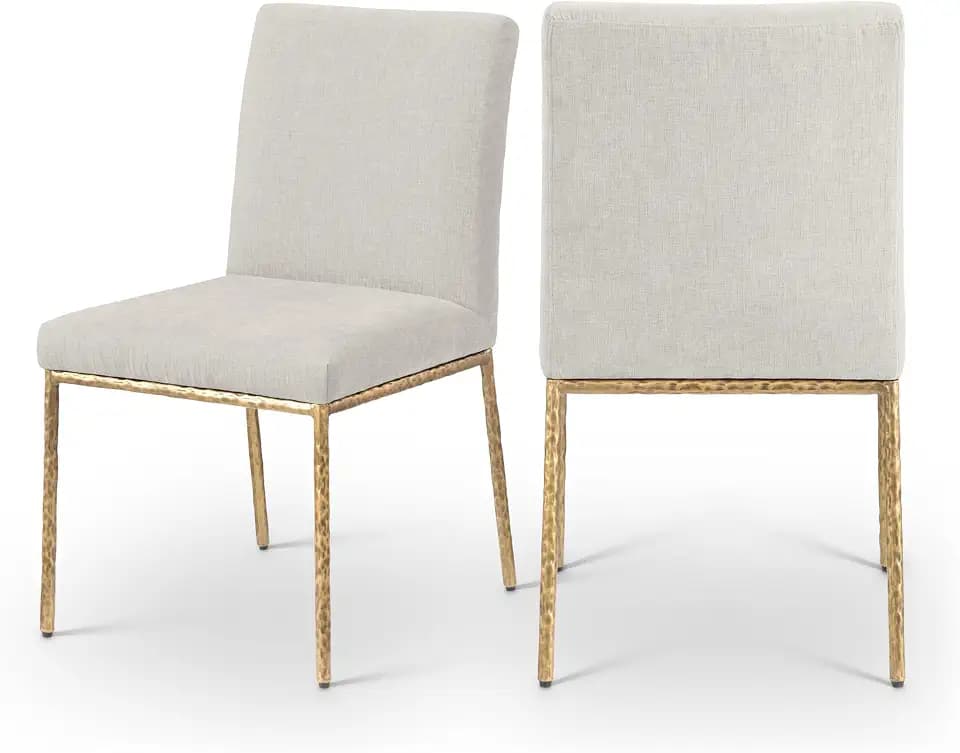 Meridian Furniture 11002Cream-SC Reeves Collection Modern | Contemporary Dining Side Chair with Soft Cream Chenille Fabric, Brushed Brass Iron Legs and Frame, 19" W x 22.25" D x 34" H, Cream, Set of 2