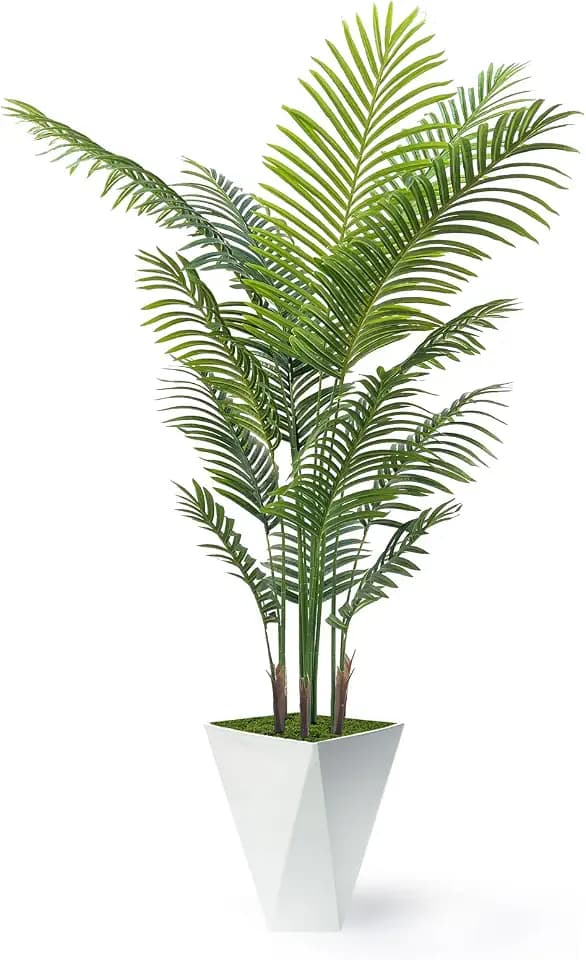 Artificial Palm Trees 6FT Tall Fake Palm Tree Indoor,Faux Tropical Areca Floor Plant with Tall White Planter, Fake Silk Plants in Pot for Home Office Living Room Bedroom Decor
