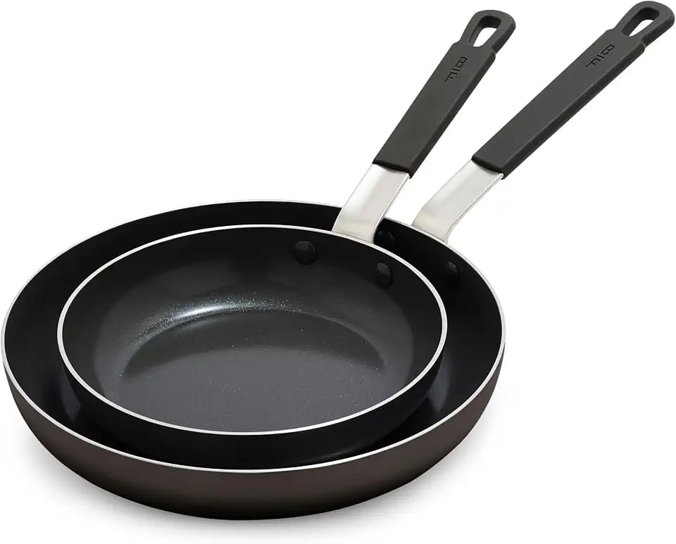 GreenPan x Bobby Flay 2 Piece (8"&10") Ceramic Nonstick Skillet Set, Black