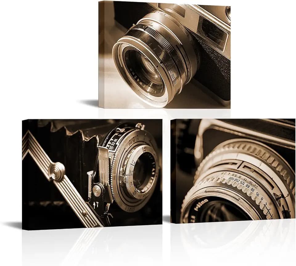 Derkymo Vintage Camera Canvas Wall Art Old Fahsioned Camera Lens Picture Photography Them Room Decor Gallery Wrap Modern Home Art