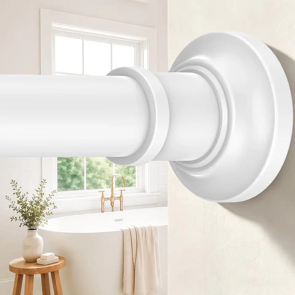 Heavy Duty White Shower Curtain Rod 30-120 In AdjustableTension Curtain Rod