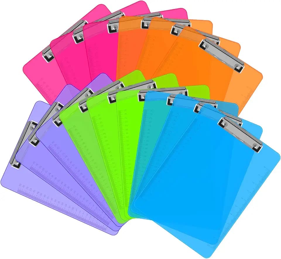 Clipboards, HERKKA 15 Pack Plastic Clipboards Low Profile Clip Standard A4 Letter Size, Office Supplies Classroom Supplies