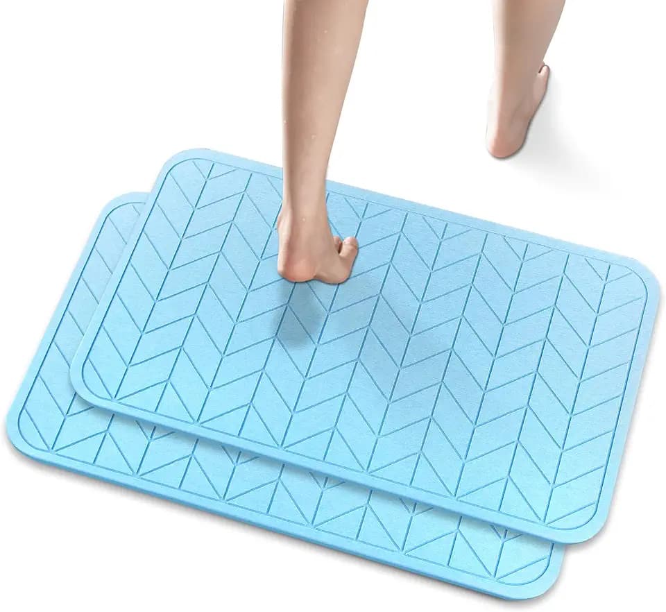 JUERLEN 2 Pack Diatomaceous Earth Shower Mat, Stone Bath Mat, Nonslip Super Absorbent Fast-Drying Hard Bath Mat for Bathroom Shower Floor, 24 x 16 inch, Bule Arrow Design