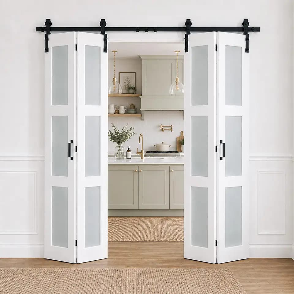 Bifold Frosted Glass Barn Door 60"x84" with Hardware Included
