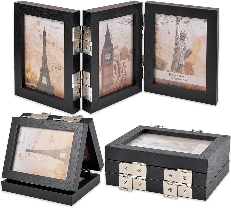 3 Picture Photo Collage Frame - 3.5x5 Triple Desk Office Cute Decor Black
