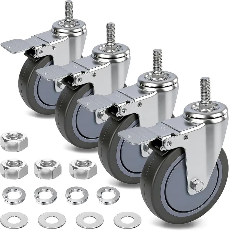AAGUT 5 Inch Swivel Casters 1/2"-13 x 1.5, TPR Rubber Wheel Set of 4