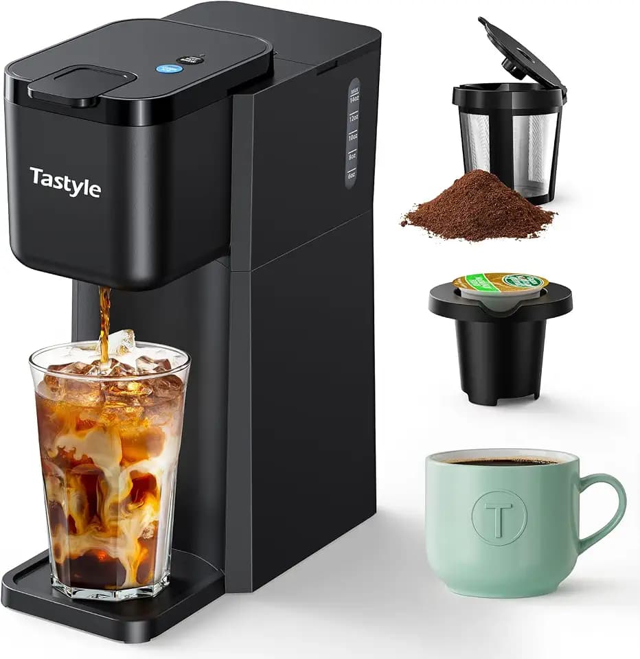 Tastyle Mini Single Serve Hot and Iced Coffee Maker for K Cup and Ground