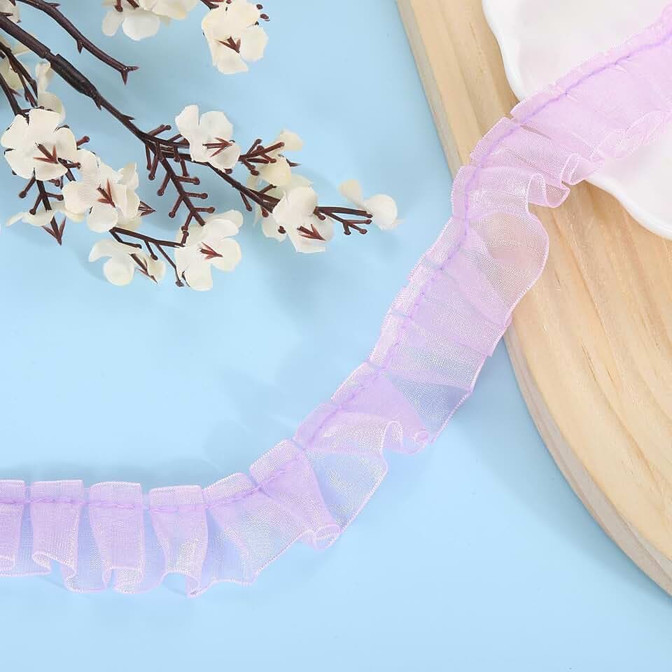 uxcell 11 Yards Ruffle Lace Trim Ribbon, 1" Pleated Organza Lace Edge Trim, Soft Polyester, Light Purple, Classic Style, For Casual/Formal Occasions