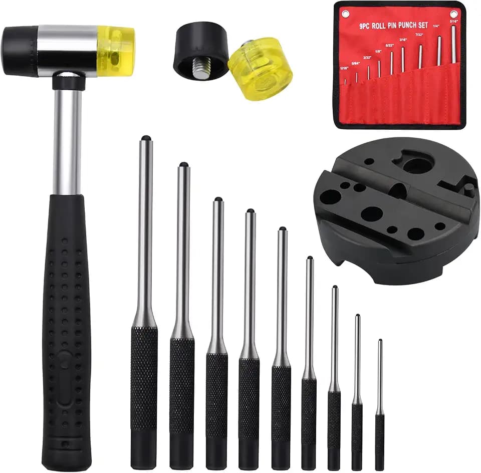 14pcs Pin Punch Set, including Universal Block, Pin Punches and Hammer