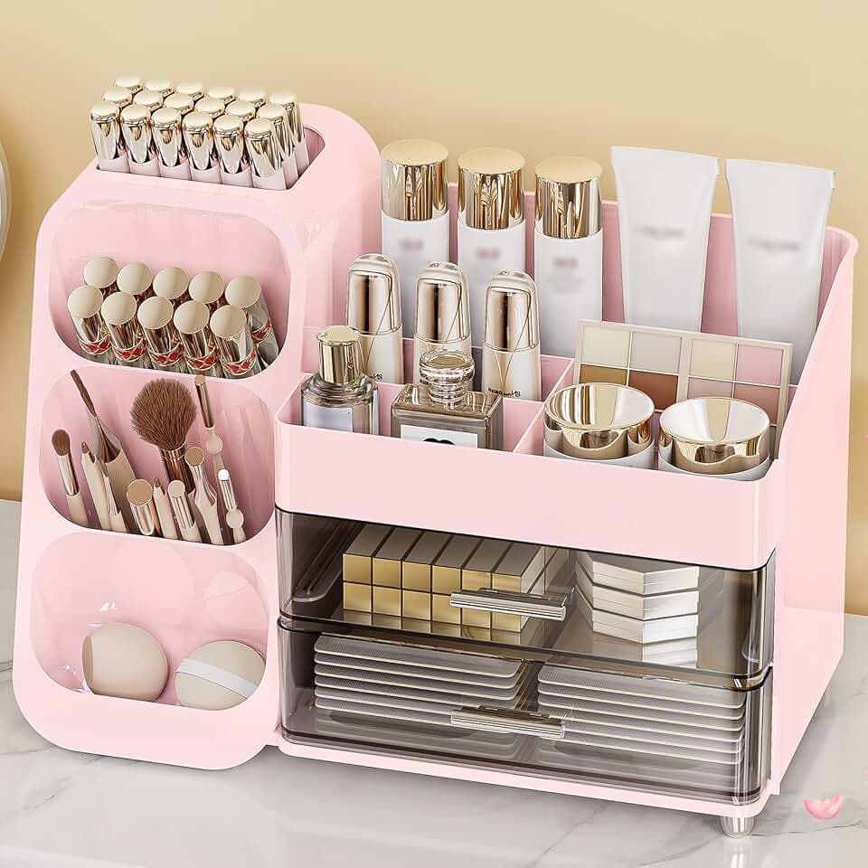 Anylady Large Capacity Makeup Organizer Countertop with Makeup Brush Holder for Vanity, Thickened Material, Bathroom Countertop Organizer Skin Care Perfumes Storage, Teen Girl Gifts for 13-25 Year