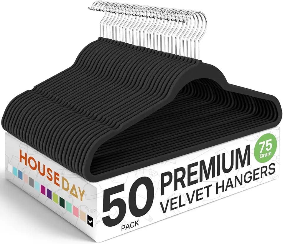 HOUSE DAY Premium Velvet Hangers 50 Pack, Non-Slip Flocked Felt Hangers