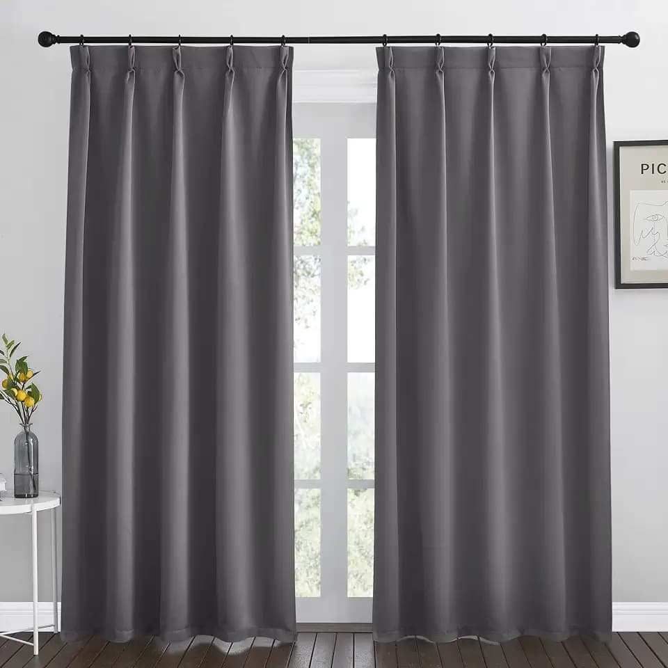 NICETOWN Pinch Pleated Bedroom Blackout Curtains Panels Patio Privacy Long Curtains (1 Pair, 30 inches by 95 Inch, Grey)