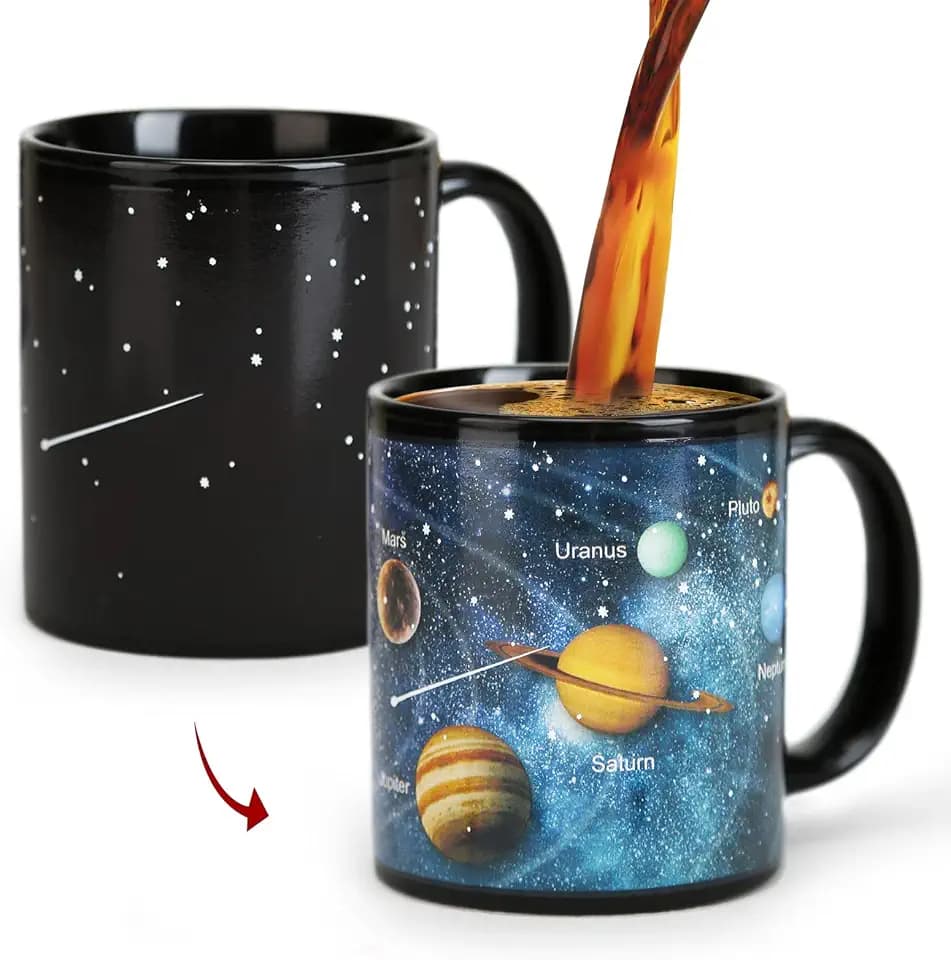 Heat Changing Solar System Coffee Mugs with Lid, 11oz NASA Space Mug, Color Changing Astronomy Gifts for Women & Men