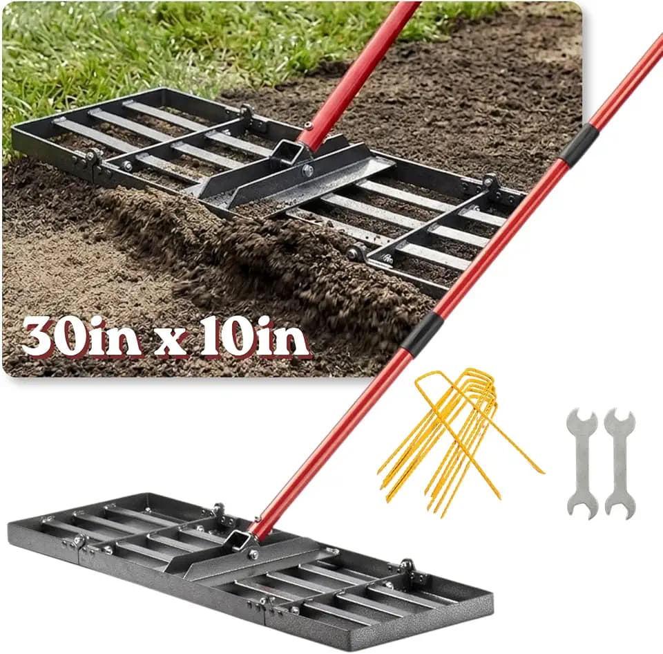 Zenhosit Lawn Leveling Rake - Lawn Leveler with 78" Adjustable Steel Handle, 30"x10" Ground Plate for Yard, Grass, Level Soil, Dirt Ground or Golf Field