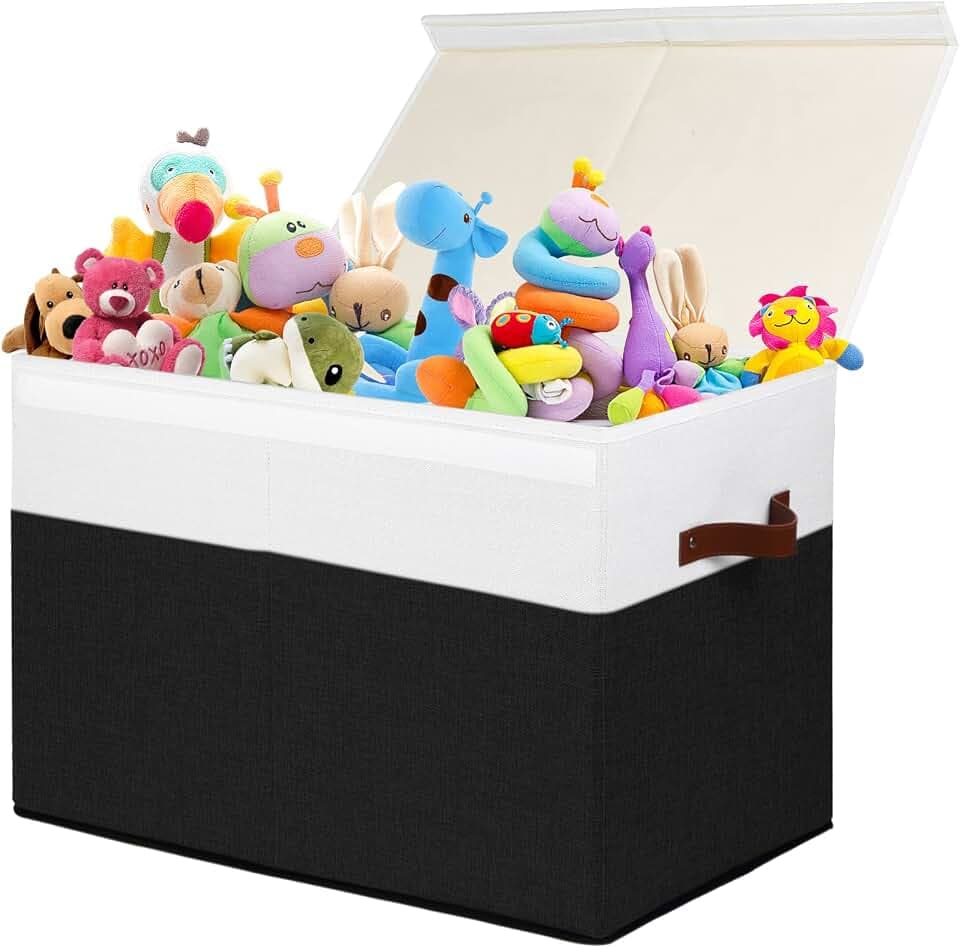 Large Toy Storage Box with Lid, Toy Chest Bin Boxes Basket with Dividers