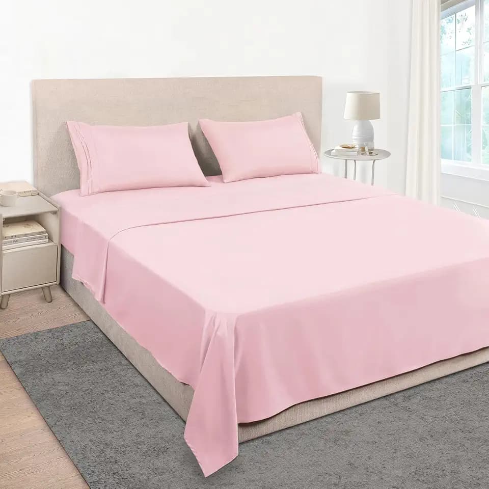 Mejoroom Queen Size Sheet Set - Hotel Luxury 1800 Bedding Sheets & Pillowcases - Deep Pocket Fitted Sheet, Soft, Breathable, Wrinkle & Fade Resistant - 4 Piece (Queen, Blush Pink)