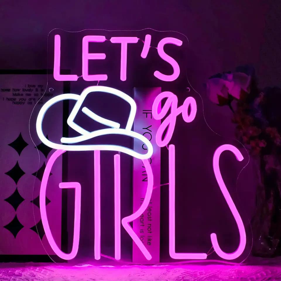Let's Go Girls Neon Sign for Wall Decor Dimmable Letters Led Lights Signs Cowgirls Neon Signs for Girls' Room Cowboy Hat Neon Light for Farm Bar Game Room Bedroom Decor Girls Gift