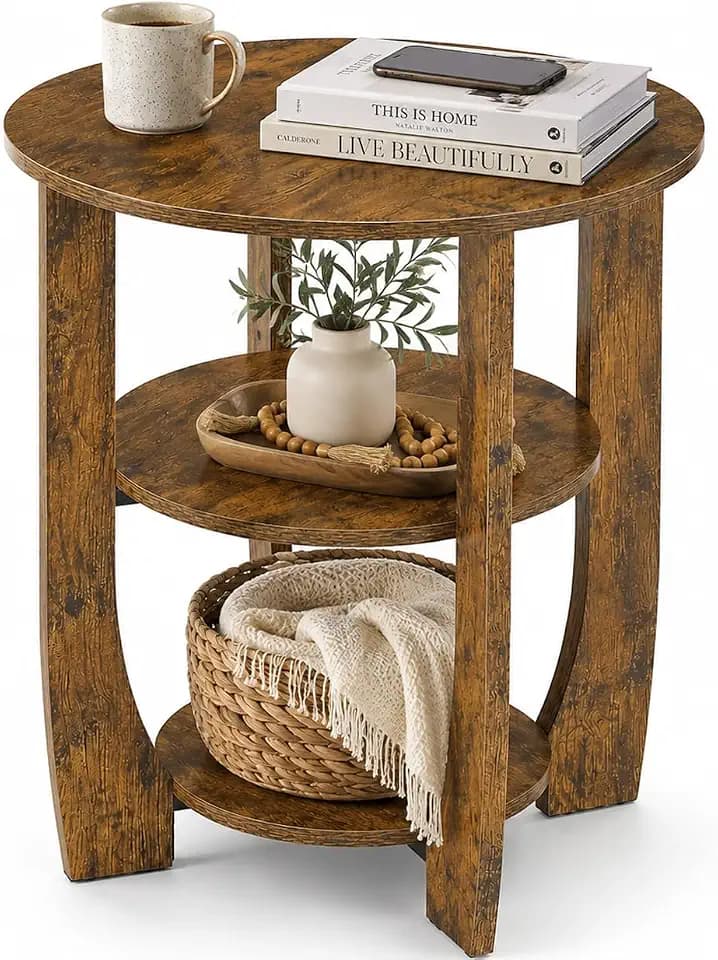 Round Side Table, Rustic Brown, 19.7 inch