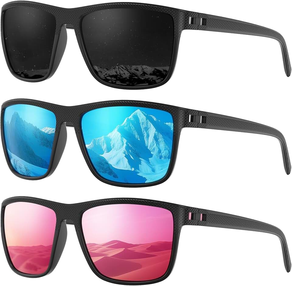 Fanshen Square Polarized Sunglasses for Men, 3 Pack Lightweight UV Protection Sun Glasses for Driving Fishing Golf