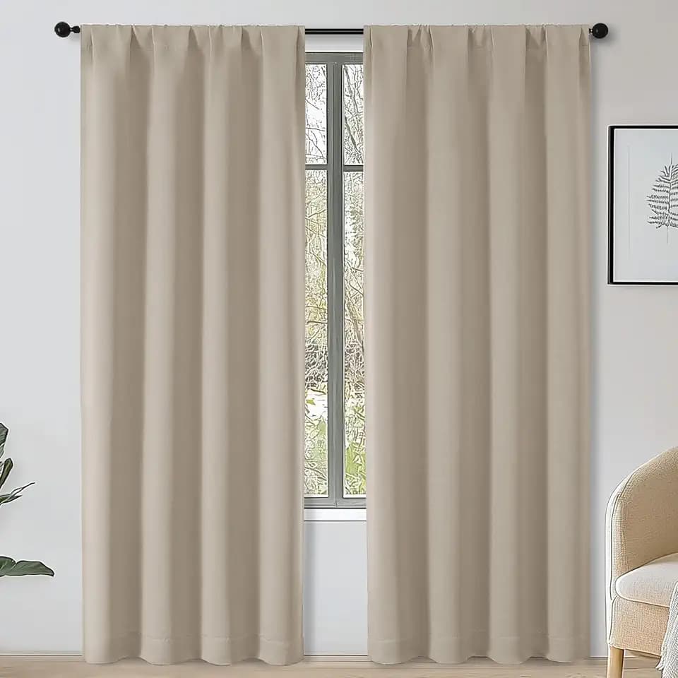 OWENIE Biscotti Beige Blackout Curtains 72 Inch Long 2 Panels Set