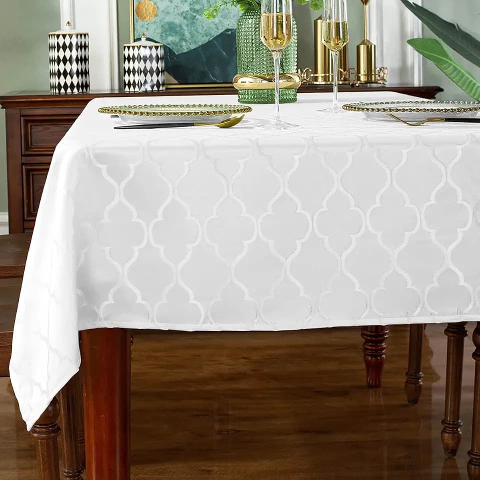 SASTYBALE White Tablecloth Jacquard, Rectangle Table Cloth, 60" x 120"