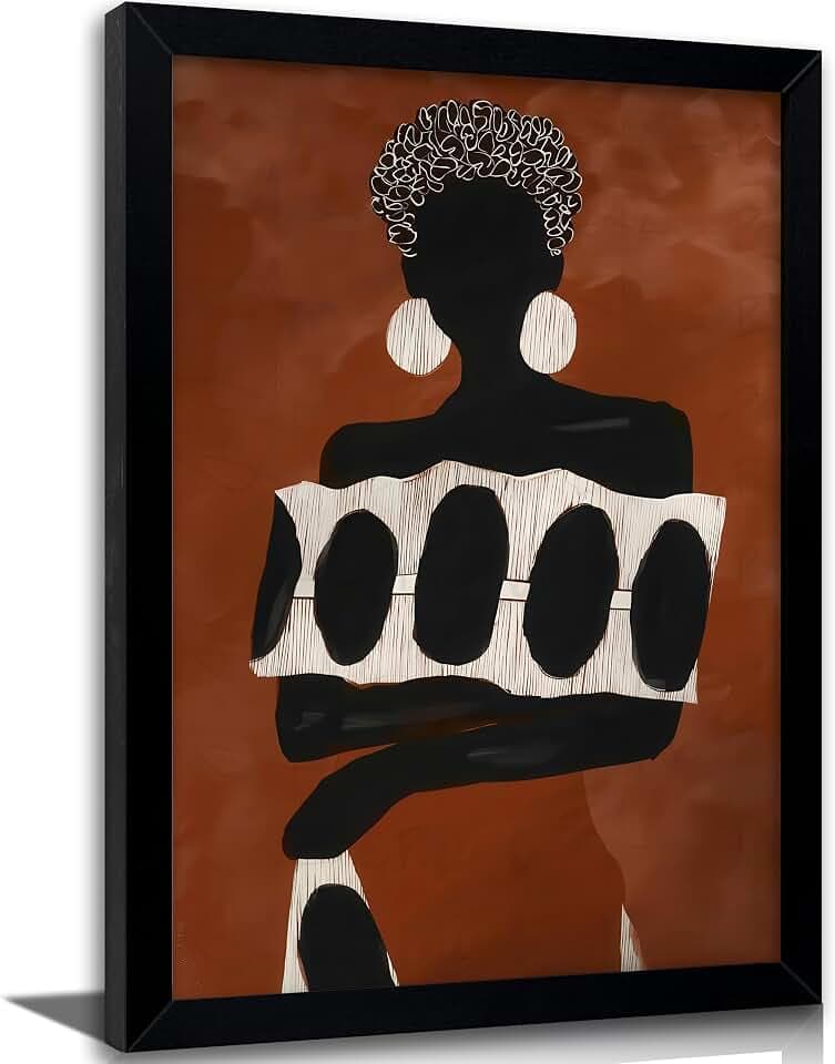 Black Woman Canvas Wall Art African AmericanPainting Picture Wall Decor Bohemian Abstraction Poster Print Artwork for Living Bedroom Office Home Decorationw Black Framed