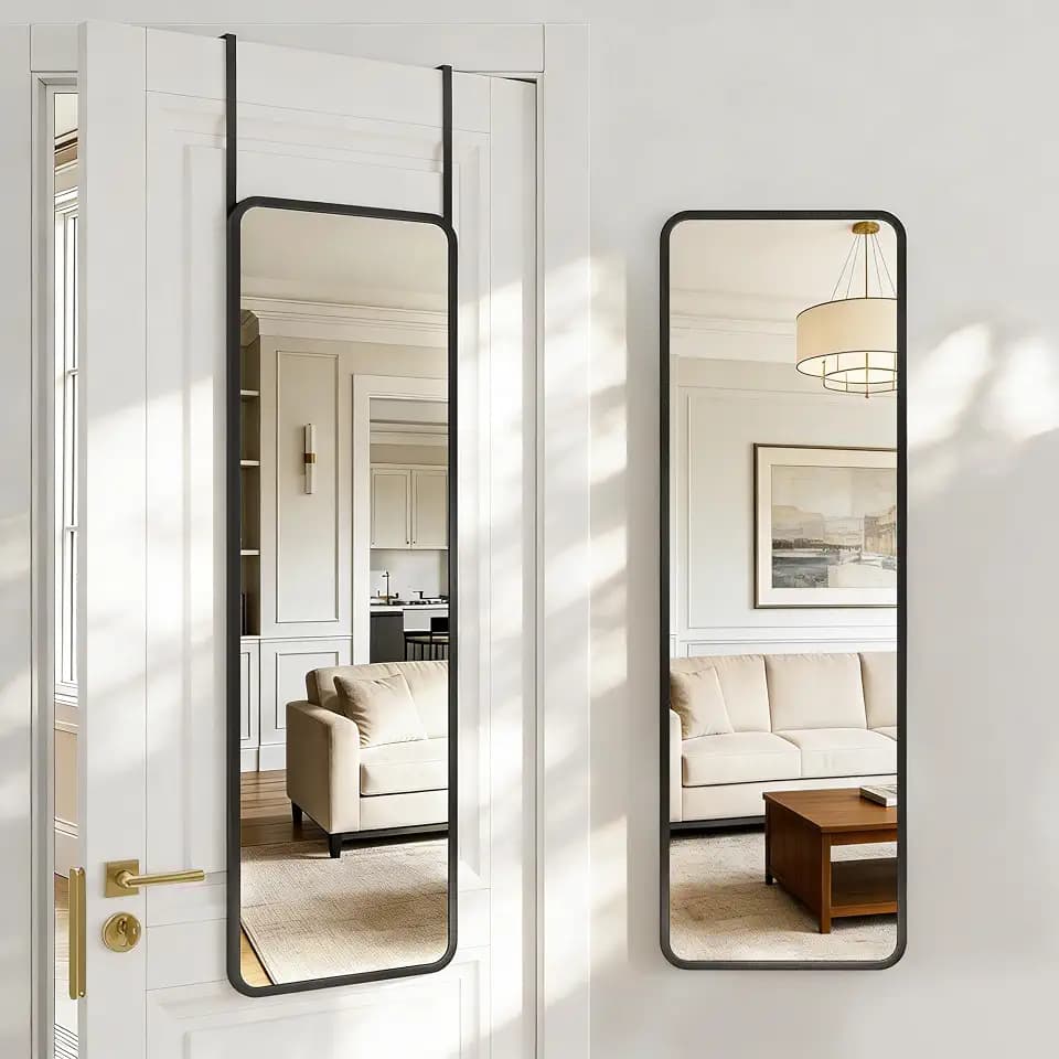 Antok 48" x 14" Full Length Over-the-Door Mirror, Hanging Mirror, Black