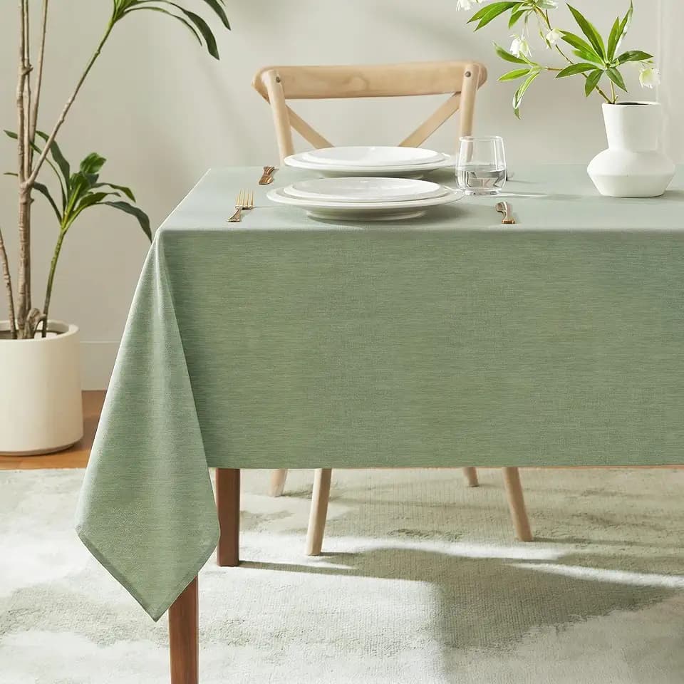 IVAPUPU Textured Linen Rectangle Table Cloth, Sage Green, 60 x 84 Inch