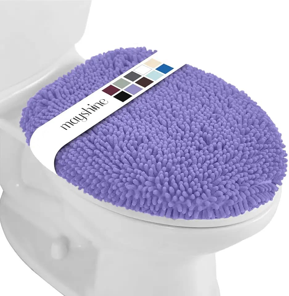 MAYSHINE Toilet Lid Cover - Lavender, Plush Oval Toilet Seat Covers for Bathroom, Machine Washable Elongated Toilet Cover Seat, Stretches up to 21"x19