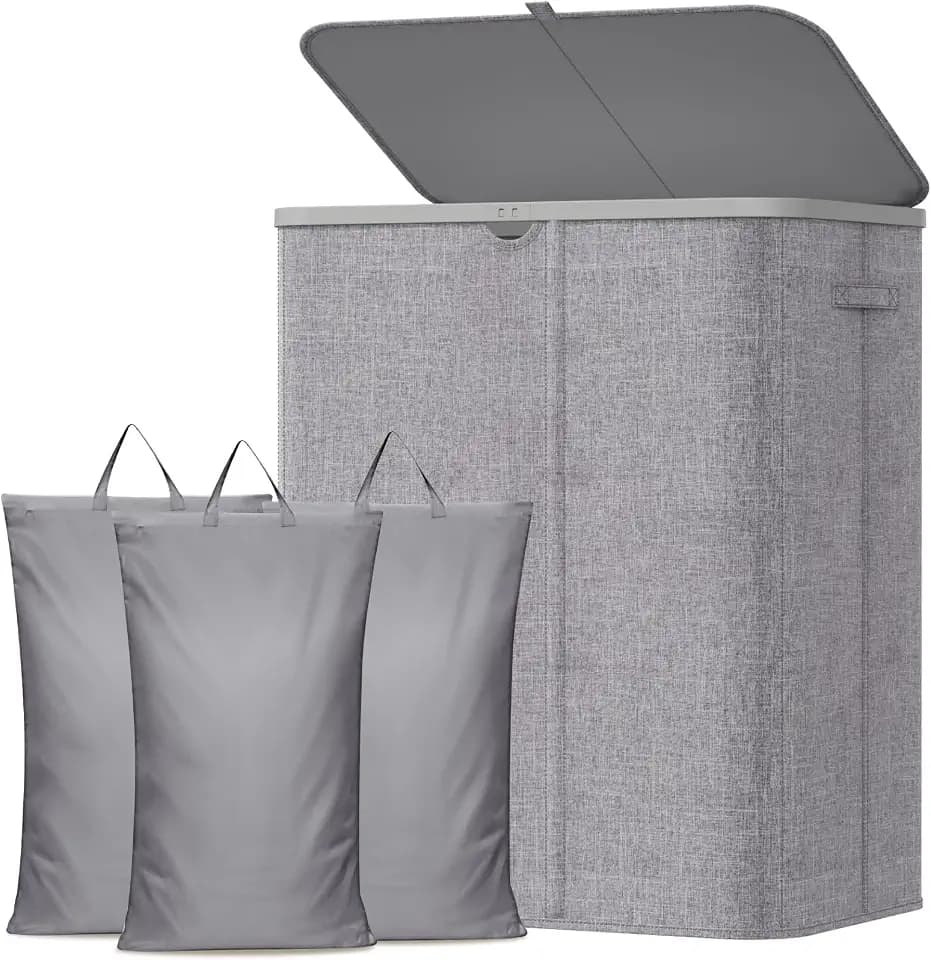 Lifewit 185L 3 Section Laundry Hamper with Lid, Laundry Basket, Light Gray