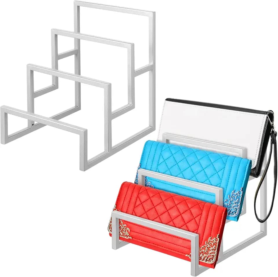 DoubleFill 2 Pack Purse Organizer for Closet Display 3 Layer Riser Stand
