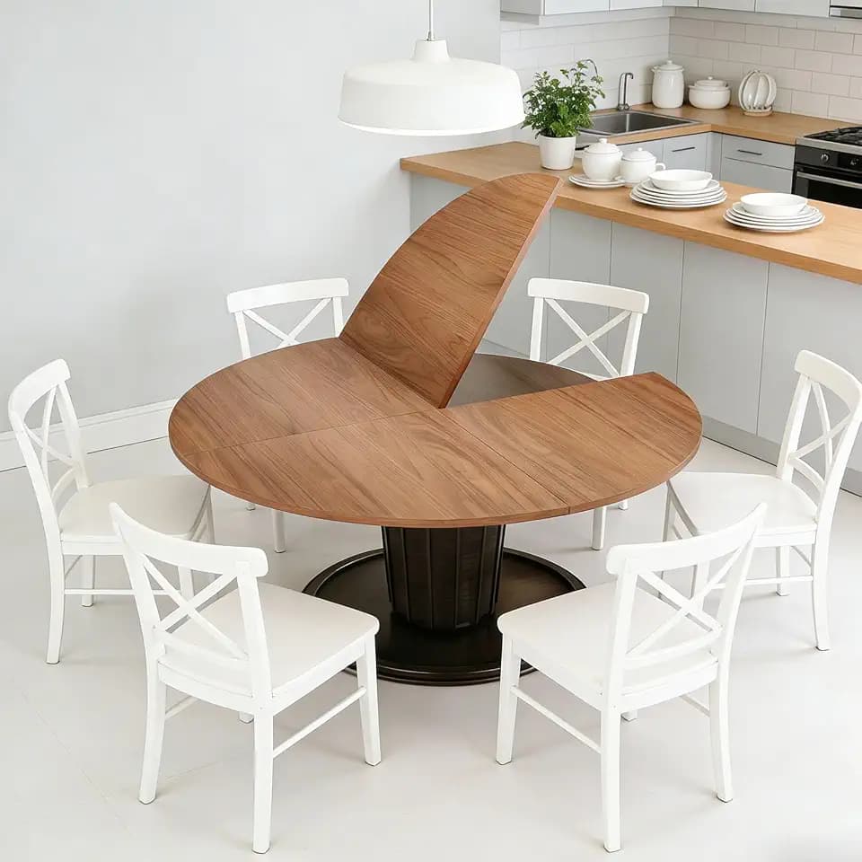 Round Folding Table Top Extender 48/55/59/63/71/79" Solid Wood Table Extension For Dining Table Extender Top Fold Wooden Tabletop for Kitchen Restaurant Workbench Outdoor (Walnut, D - 59")