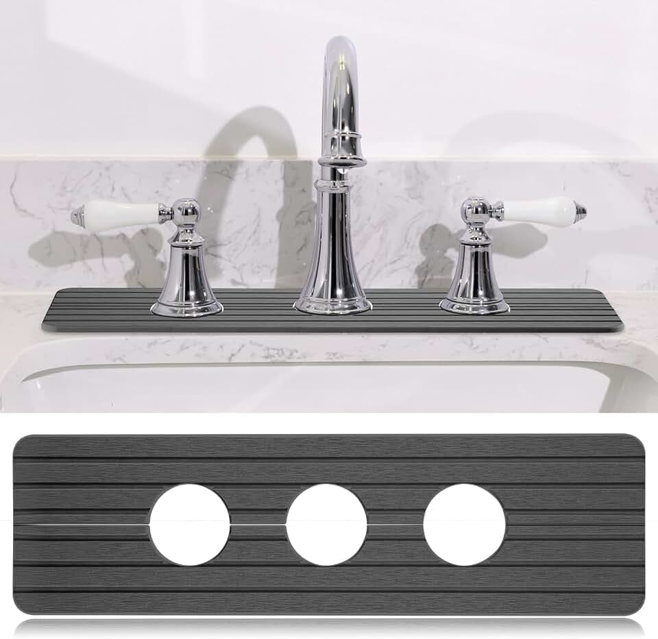 Teenyyou 3 Hole Gray Faucet Mat Kitchen Sink 15.94" x 4.92"