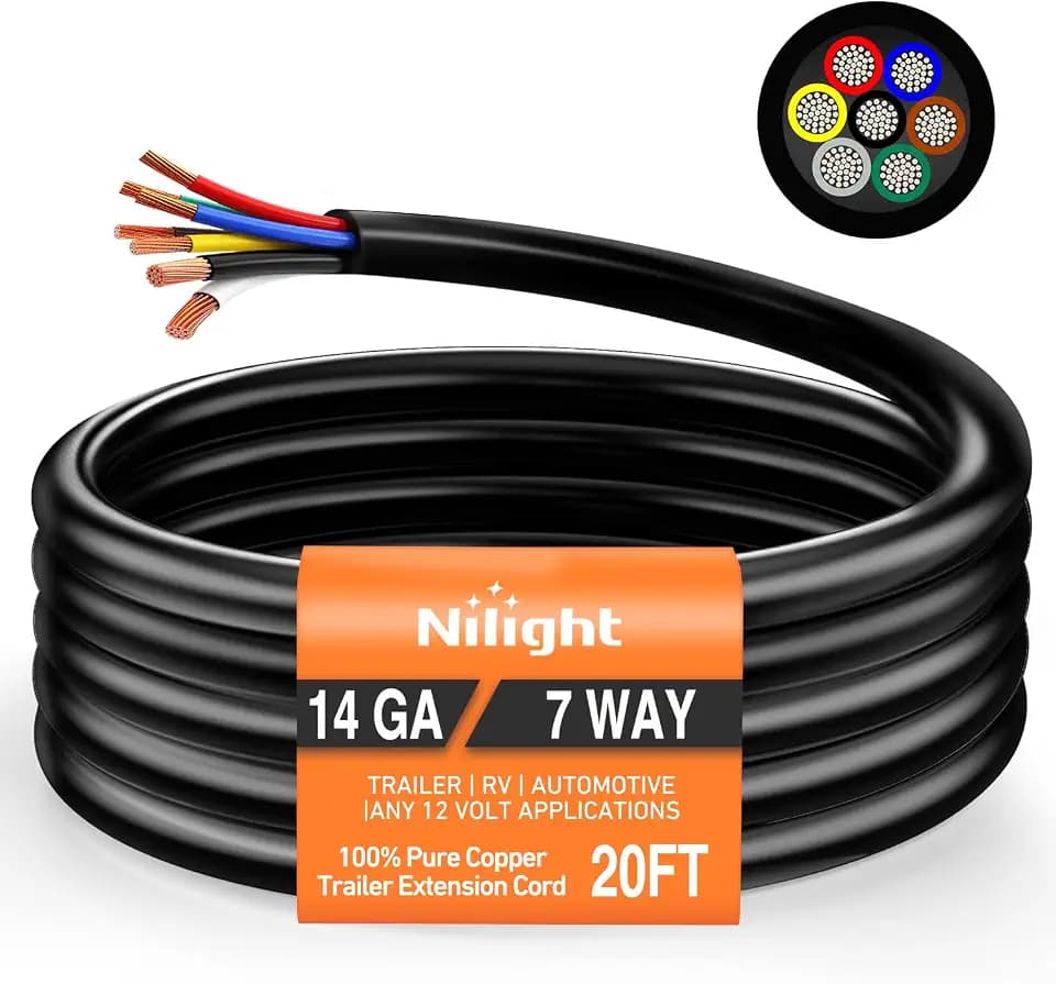 Nilight 20 Feet 7 Way Trailer Extension Cable 14 Gauge 7 Conductor