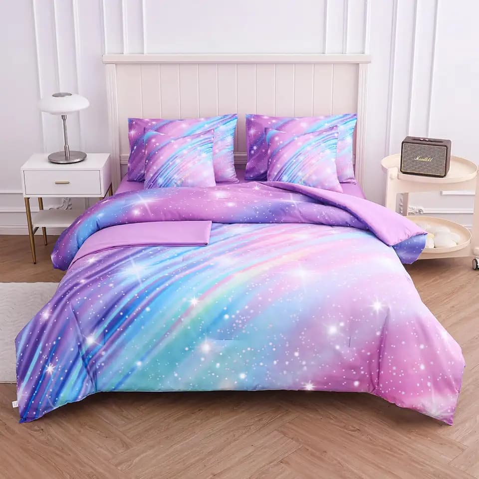 Rainbow Twin Bedding Set 7 Piece Bed in a Bag Girls Comforter Set