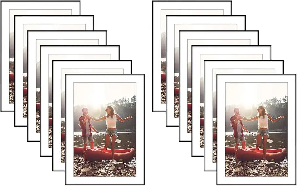 Americanflat Front Loading 5x7 Picture Frame with Shatter-Resistant Glass - Set of 12 - Use as 4x6 Frame with Mat - Metropolitan Collection - Photo Frames for Tabletop and Wall Display - Black