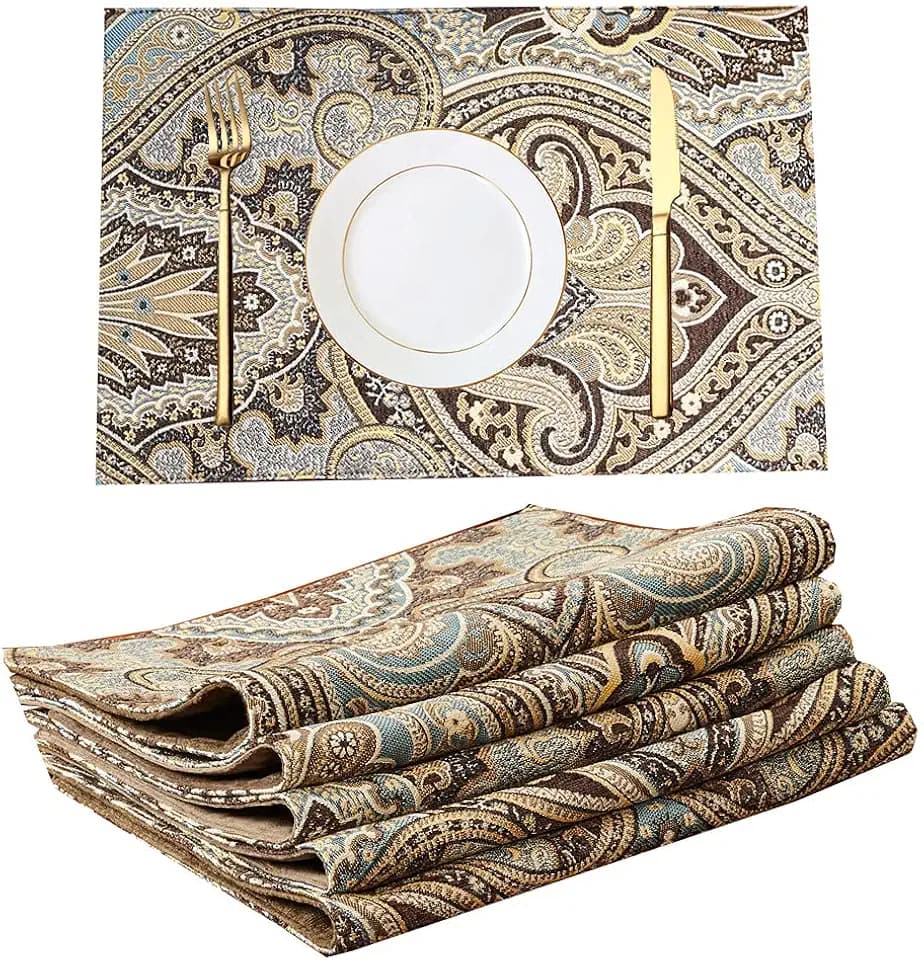 Luxury Retro placemats for Dinner Table Set of 6,Machine Washable Fabric Placemats Non-Slip Heat Resistant Indoor Dining Table mats placemats (Coffee, Set of 6)