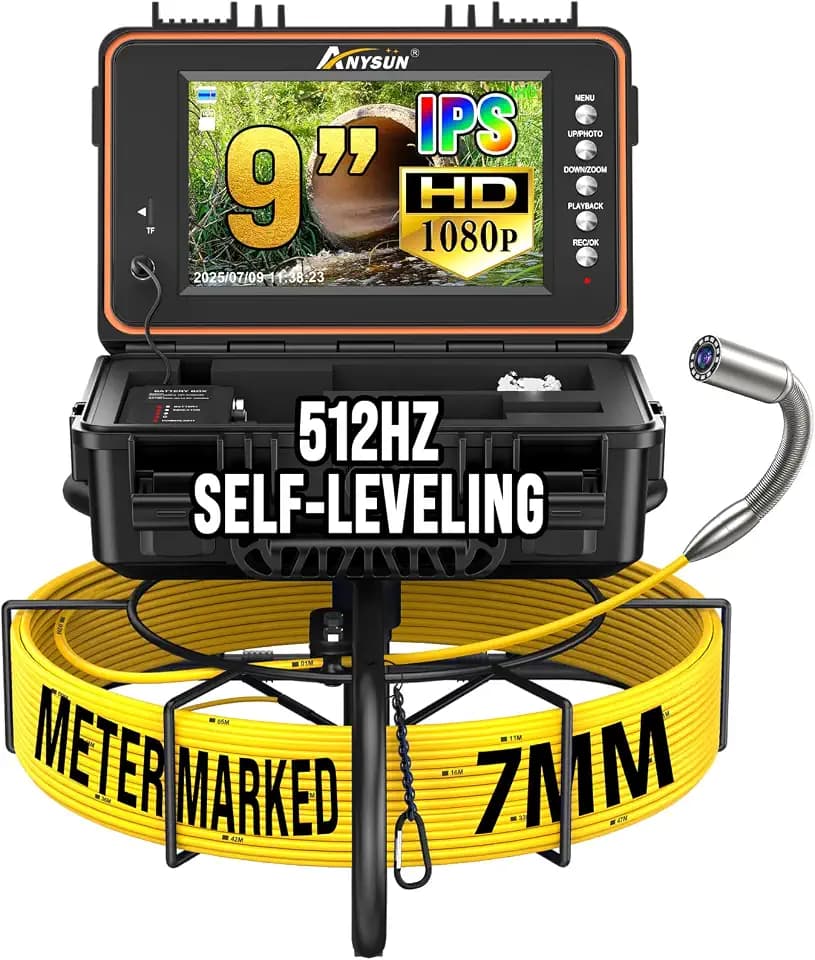 Anysun Self-Leveling Sewer Camera with 512Hz Transmitter, Meter Marking