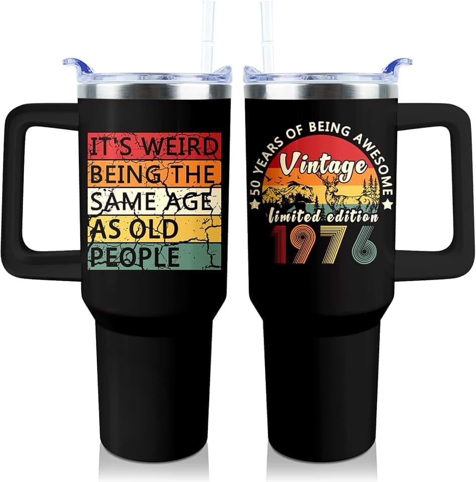 50th Birthday Gifts Men 40 oz Tumbler with Handle Straw Lid