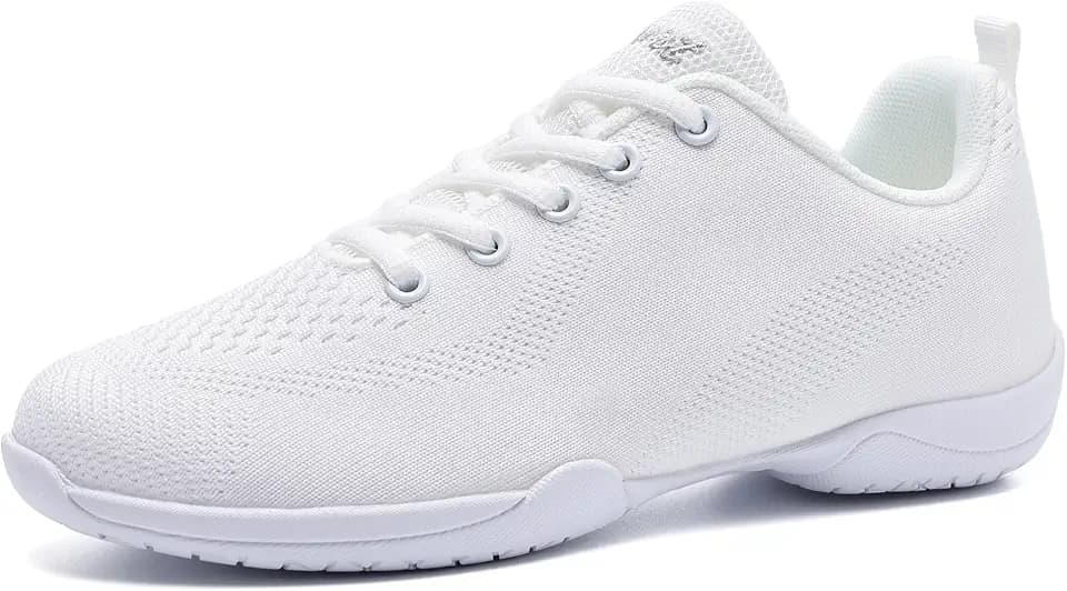 Youth Cheer Shoes Girls White Cheerleading Shoes Dance Athletic Training Breathable Fabric Dancing Lightweight Competition Comfortable Sport Kids Girls Cheer Sneakers