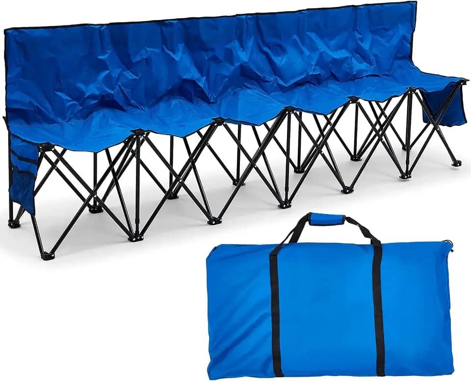 Kigley 6 Seats Folding Soccer Bench, Sports Team Bench, Blue