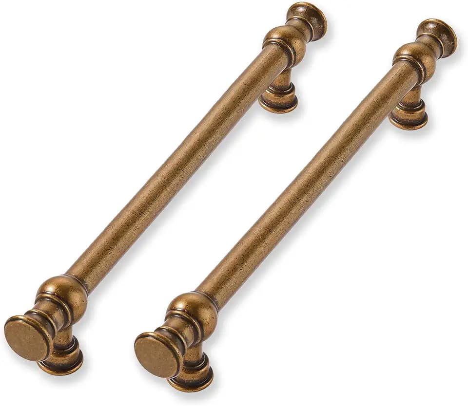 2 Pack 6 Inch Hole Center Antique Brass Cabinet Pulls-Heavy Duty Solid Cabinet Handles Suitable for Cabinets, Dressers, Kitchens and Bathroom cabinets