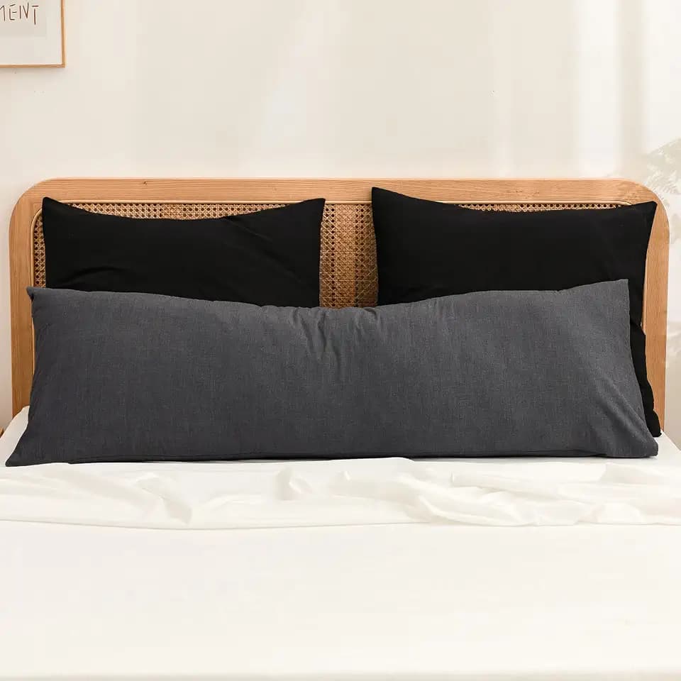 BESTOUCH Washed Cotton Pillowcases Linen Feel Dark Black Body