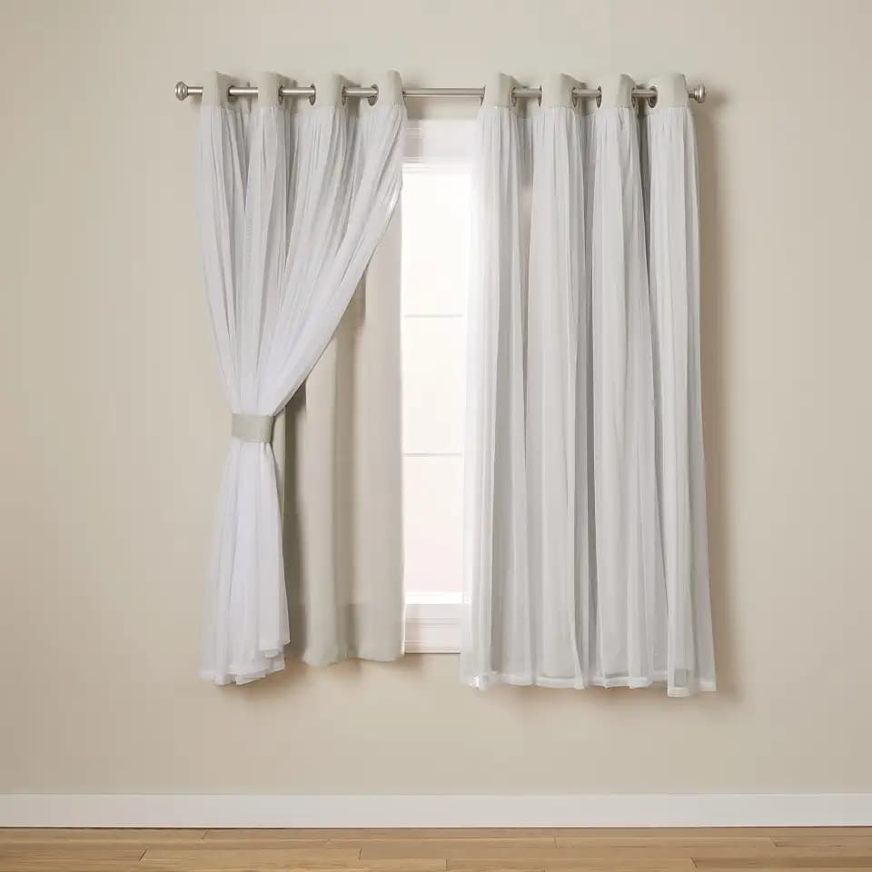 TOWN & COUNTRY LUXE Talia Double Layer Indoor Curtains, Sheer and Room Darkening Blackout, Grommet Top, Energy Efficient, 2-Pack Set, 52"x63", Cloud Grey