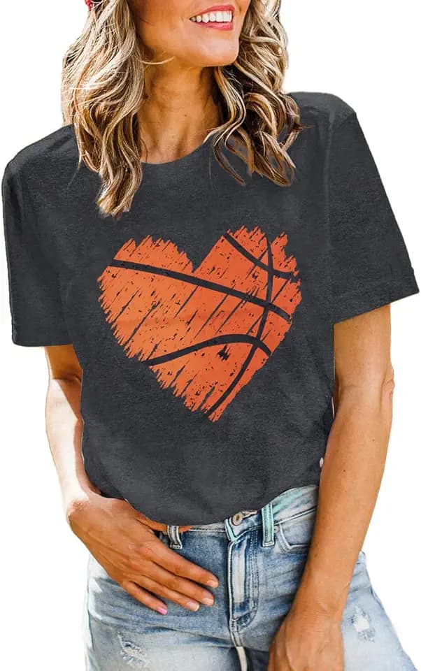 Women Basketball Shirts and Mom Funny Heart Graphic Casual Lover Gift