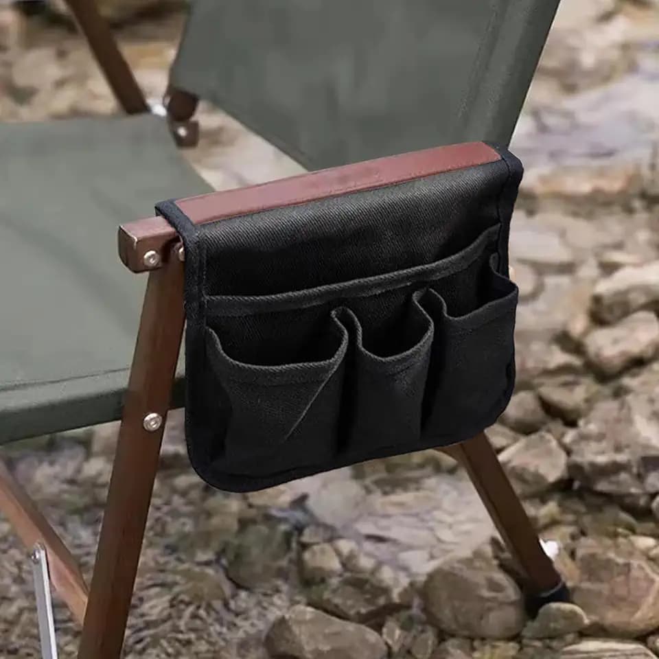Camping Chair Armrest Organizer - Beach Chairs Side Storage Bag, Outdoor Folding Chair Pouch Caddy with 4 Pockets, 13" L x 10" W