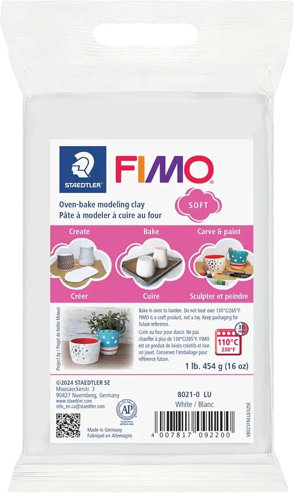 STAEDTLER FIMO Soft Oven-Bake Polymer Clay: 1 lb White Block for DIY Crafts