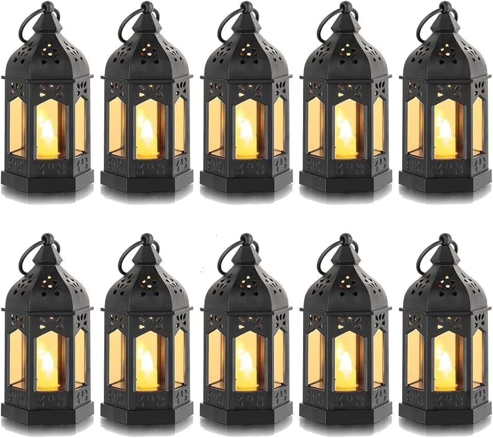 Hewory 10PCS Black Mini Halloween Lanterns for Centerpieces with LED Candle