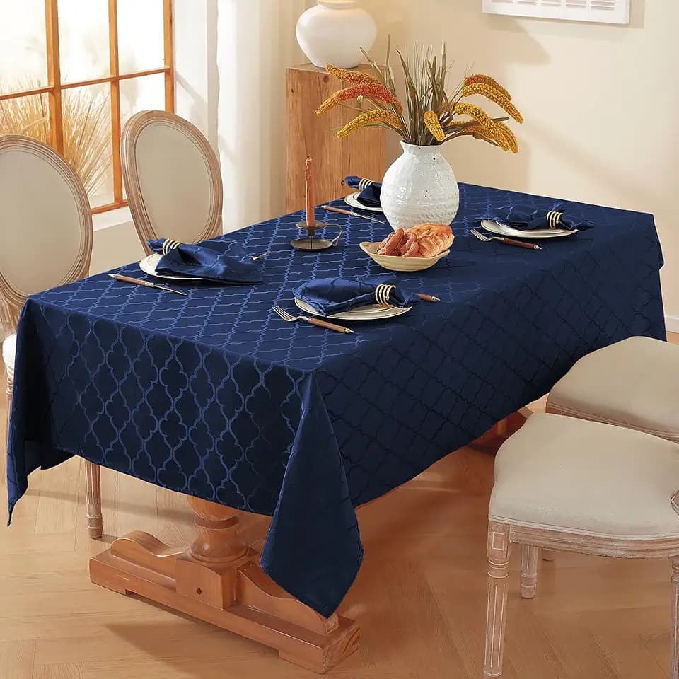 Larponder Fall Tablecloth Rectangle, Jacquard, 52" x 70", Navy Blue