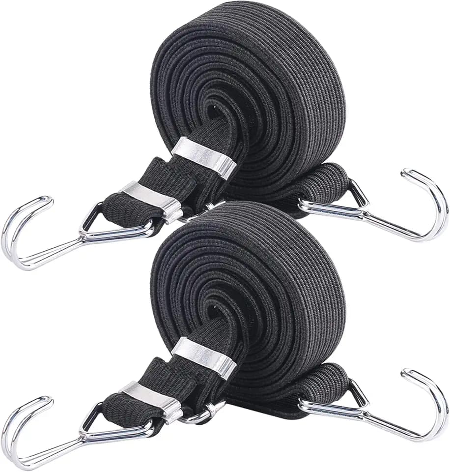 2Pack Flat Bungee Cords with Hooks, 40in/120in Adjustable Elastic Bungee Straps with Hooks for Bicycles Camping Tent Luggage Fixings (40IN)